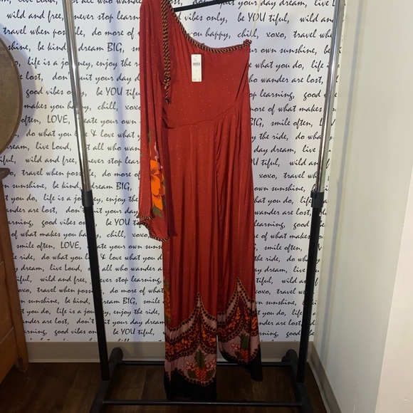 FARM RIO X ANTHROPOLOGIE ONE-SHOULDER PRINTED SATIN JUMPSUIT - Picture 11 of 14